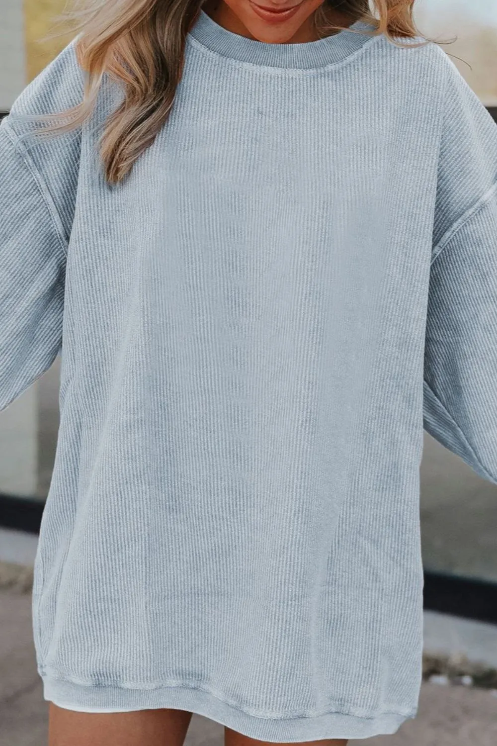 Ribbed Round Neck Drop Shoulder Sweatshirt, image 16