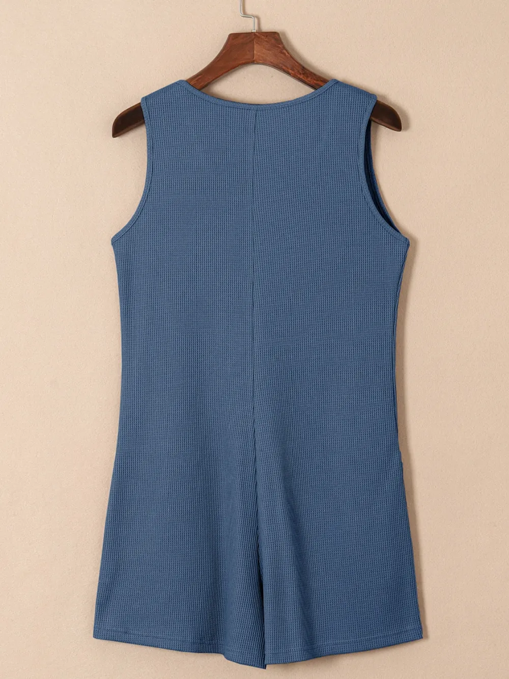 Waffle-Knit Half Button Sleeveless Romper with Pockets, image 12