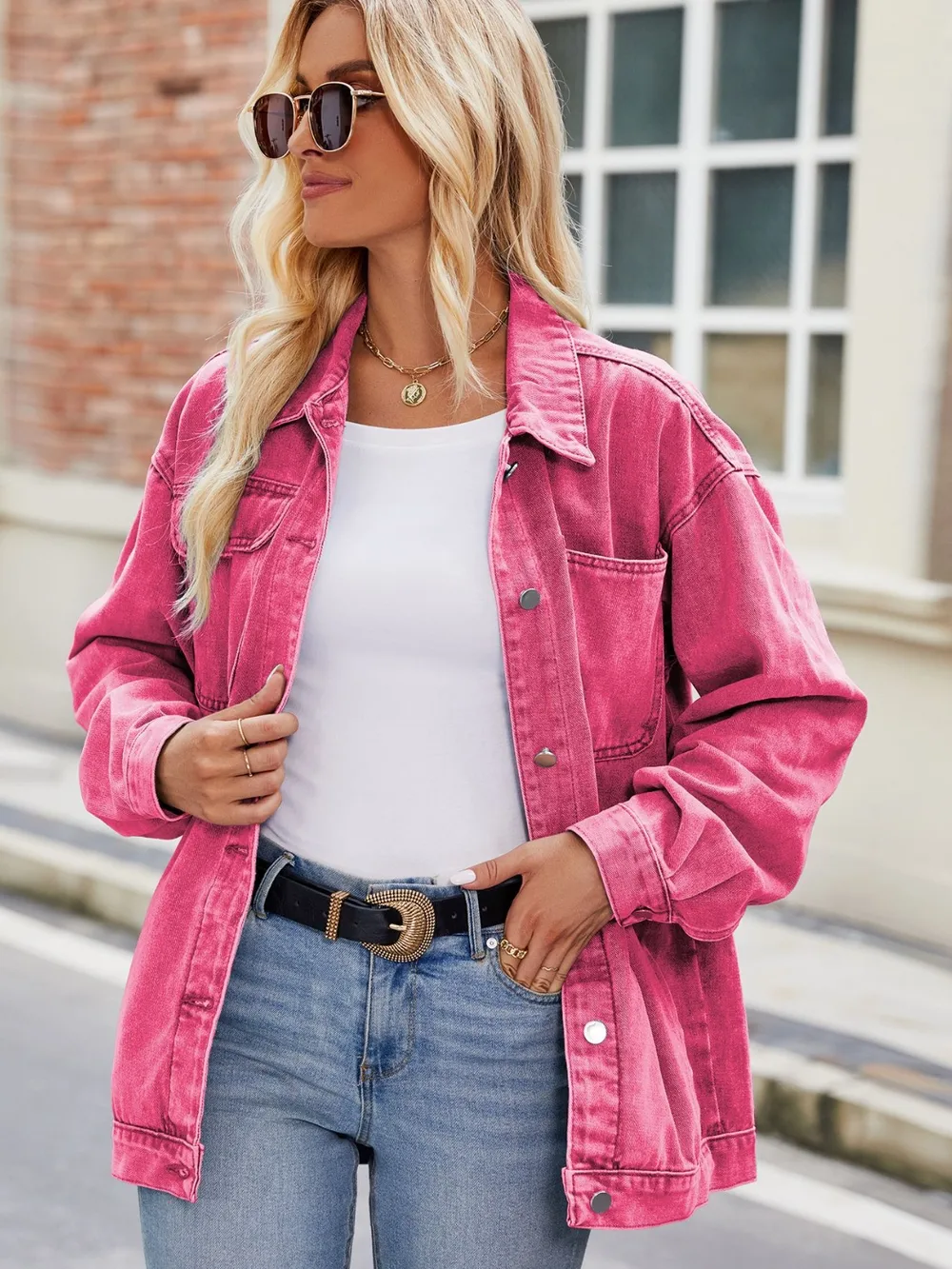 Button Up Denim Jacket with Pockets, image 12
