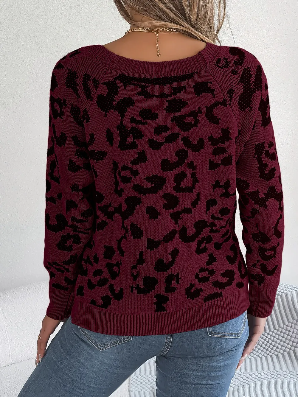 Leopard Buttoned Square Neck Sweater, image 11