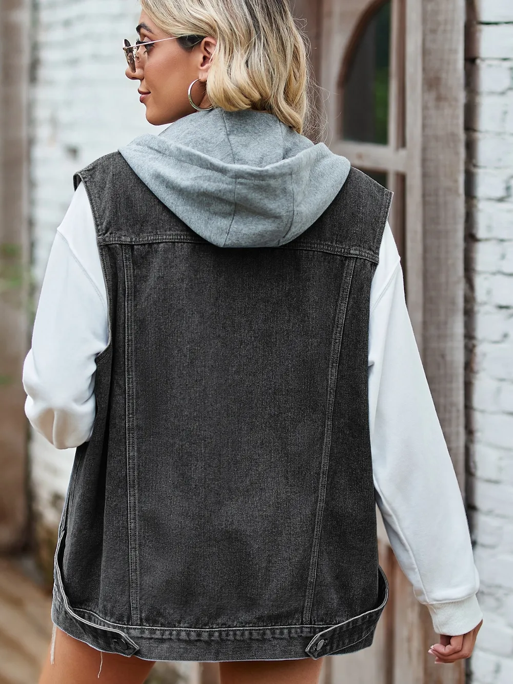 Button Up Sleeveless Denim Jacket with Pockets, image 5