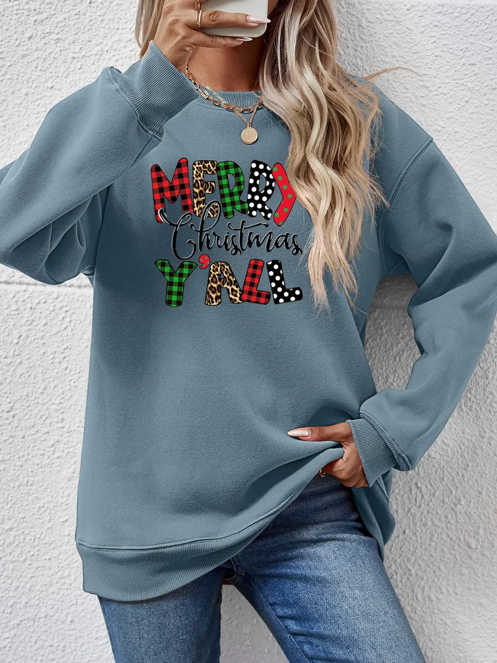 Letter Graphic Round Neck Long Sleeve Sweatshirt, image 10