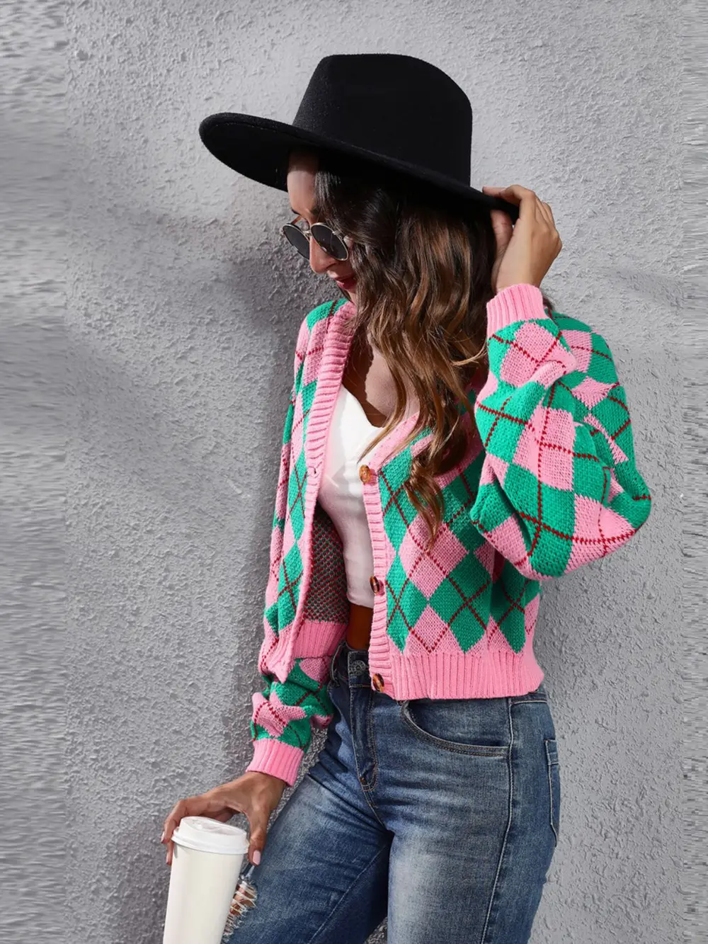 Geometric Button Up Long Sleeve Cardigan, image 8