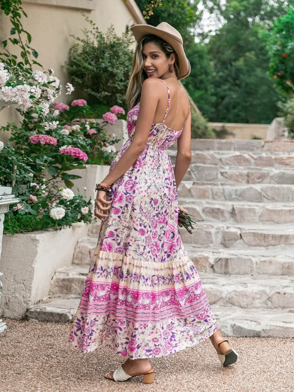 Tassel Printed V-Neck Maxi Dress, image 4