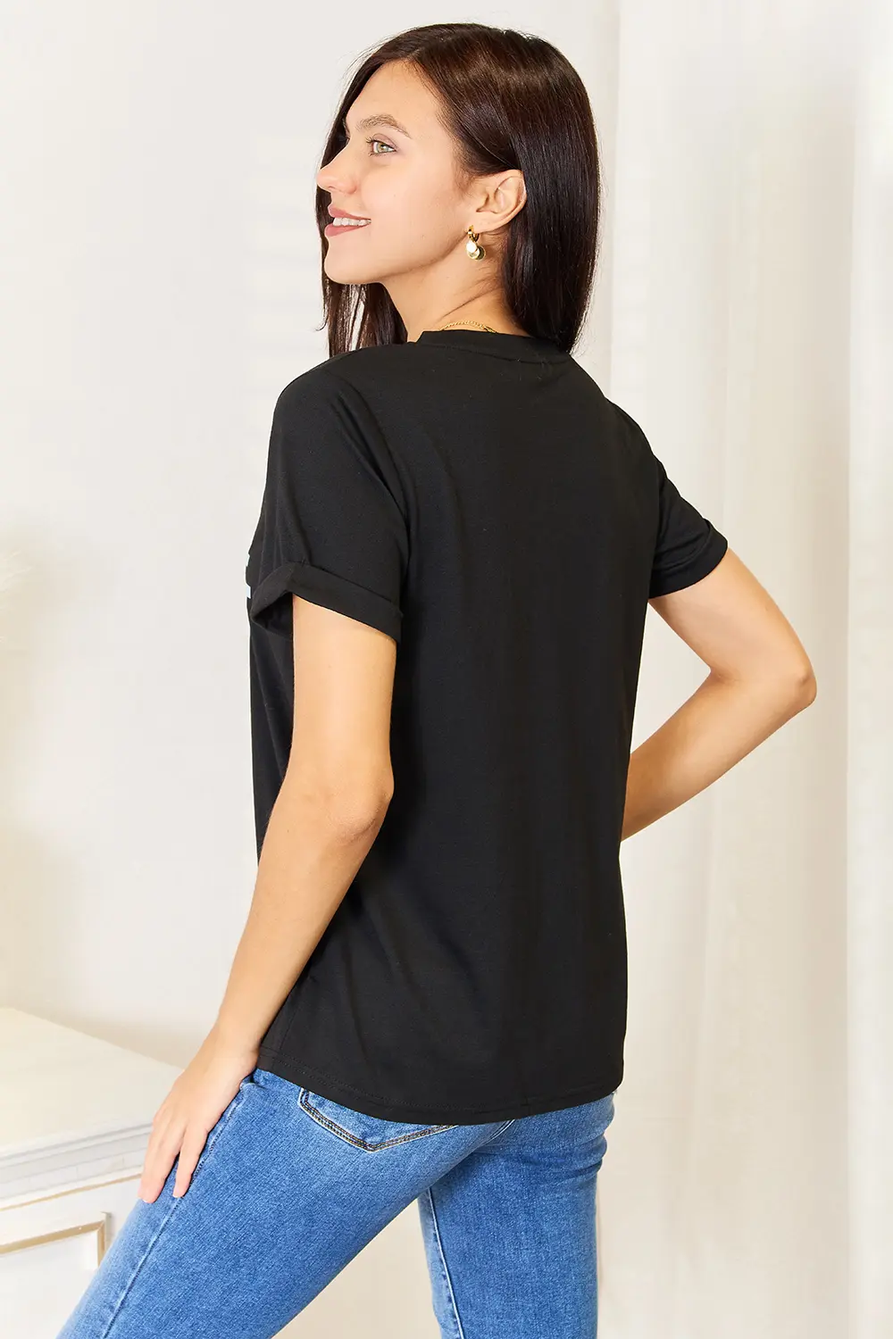 Slogan Graphic Cuffed Sleeve T-Shirt, image 9