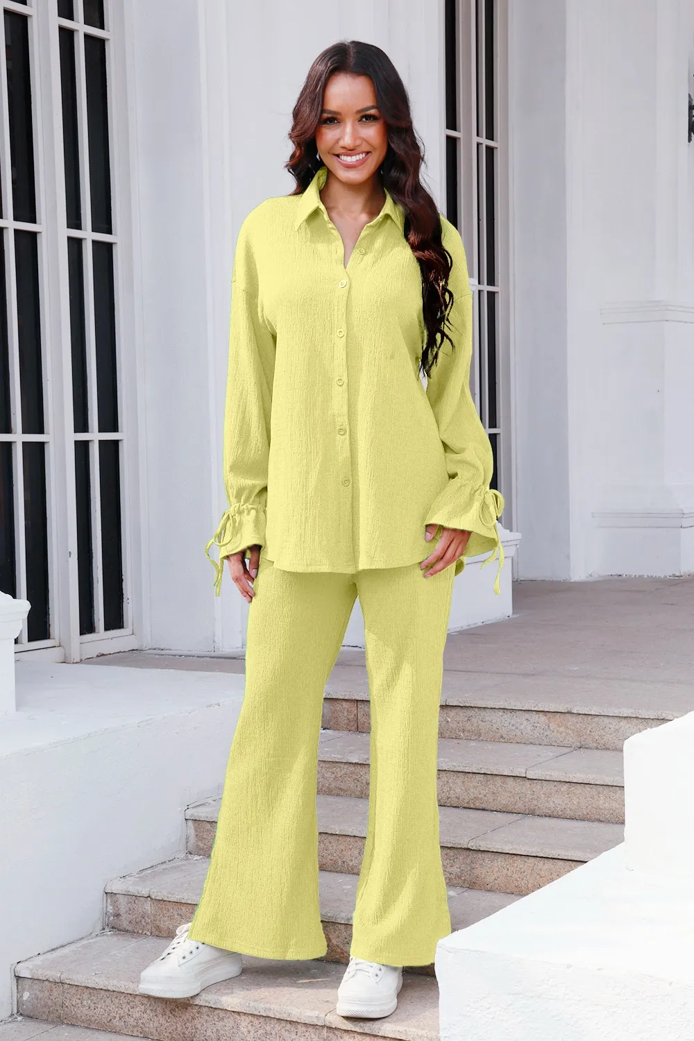 Drawstring Flounce Sleeve Shirt and Pants Set, image 10