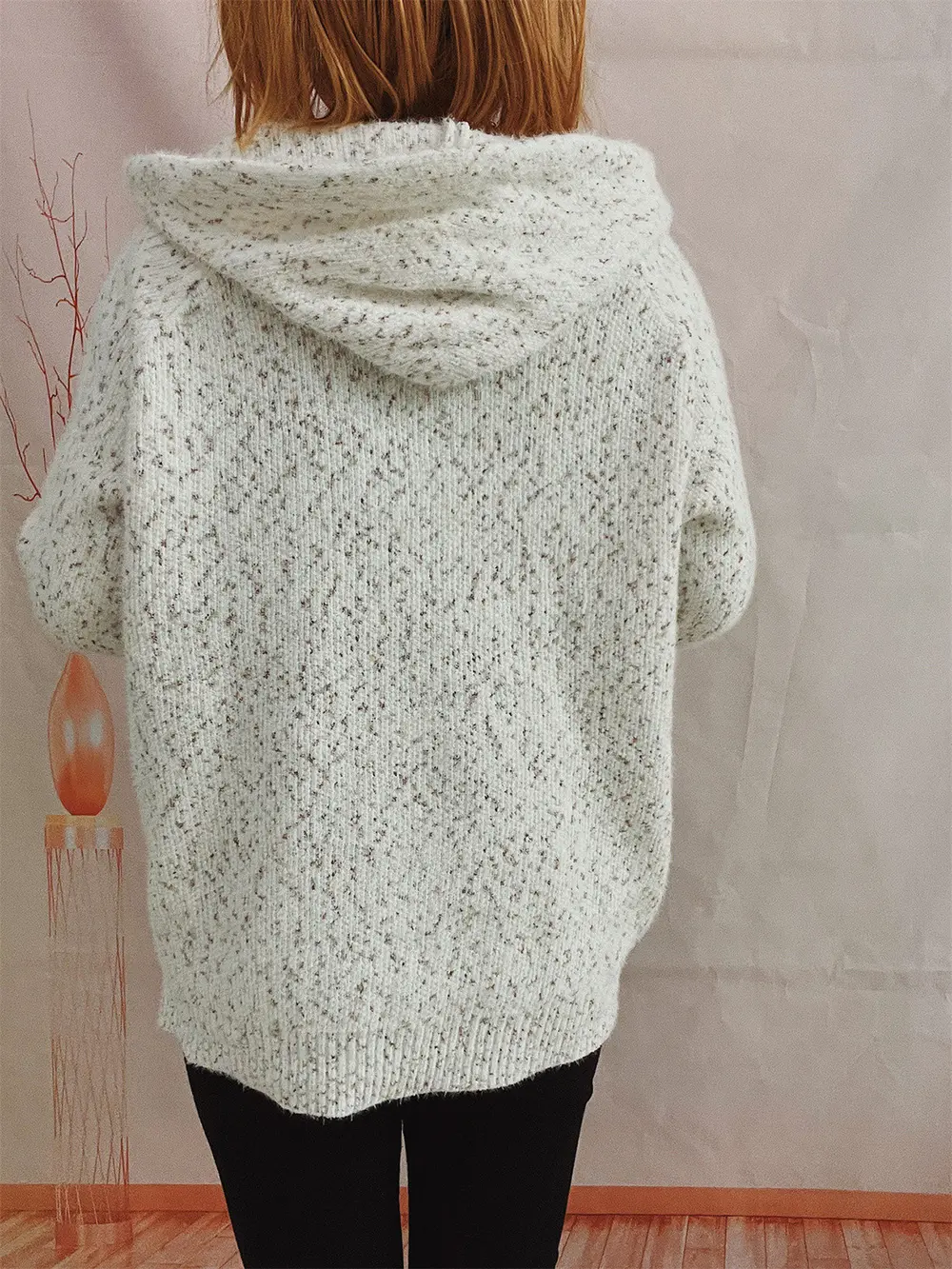 Zip Up Drawstring Long Sleeve Hooded Sweater, image 3