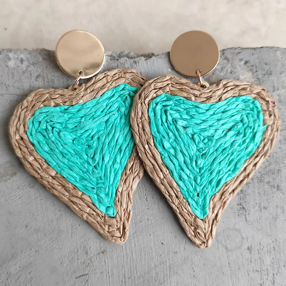 Raffia Grass Heart Teardrop Earrings, image 7