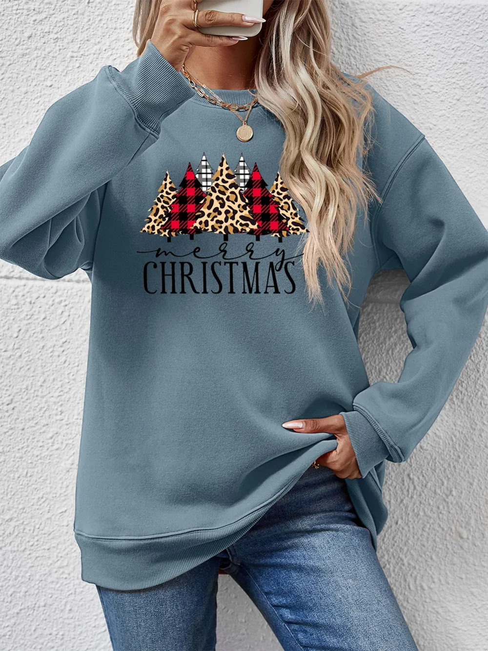 MERRY CHRISTMAS Round Neck Long Sleeve Sweatshirt, image 5