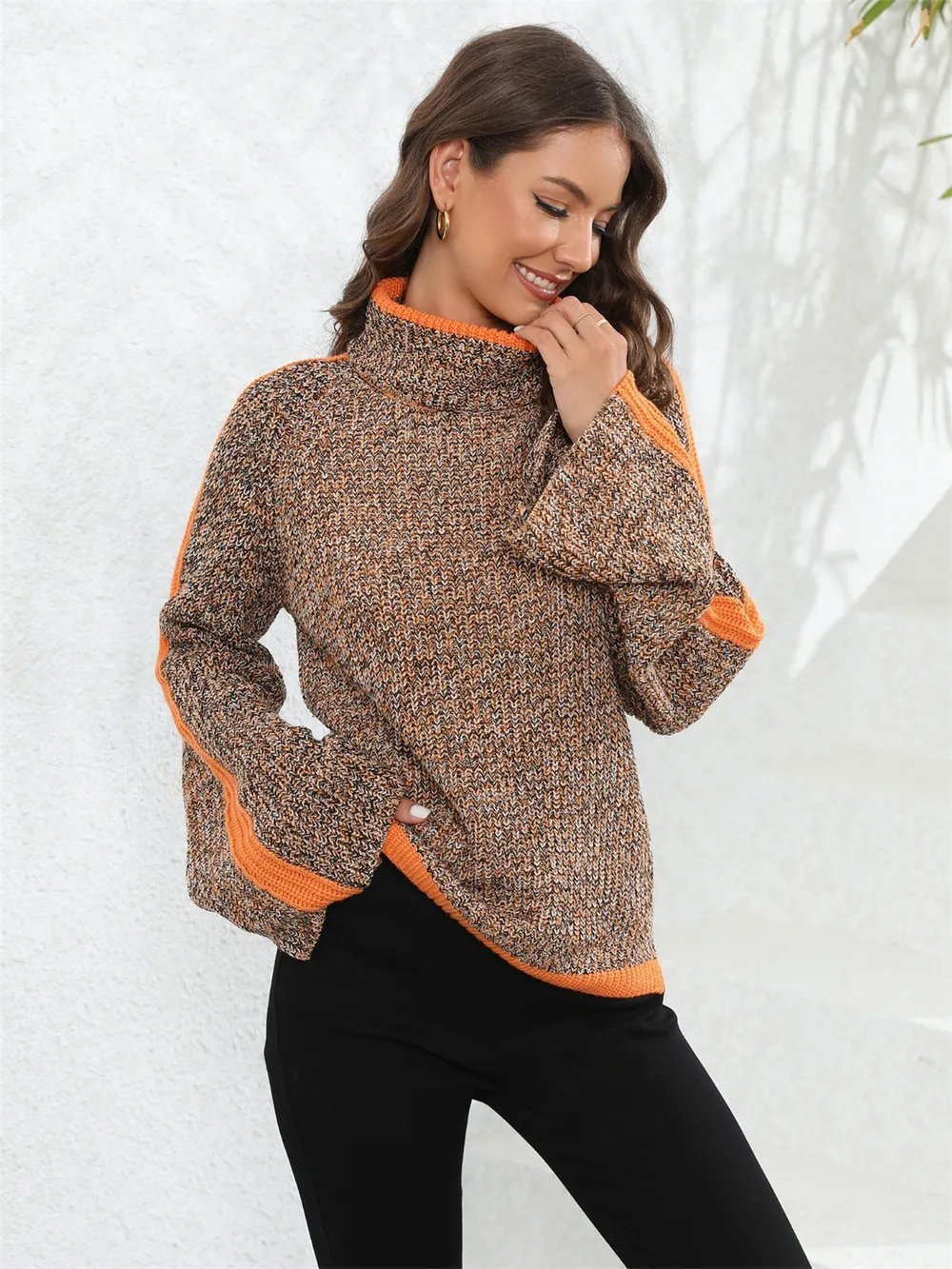 Heathered Turtleneck Long Sleeve Sweater, image 7