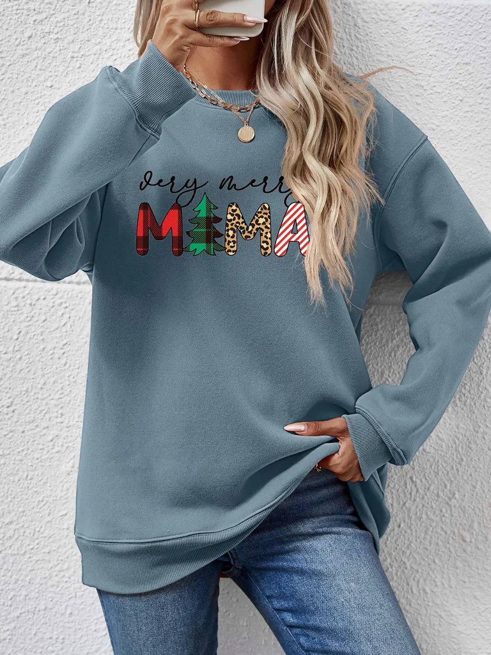 Letter Graphic Round Neck Long Sleeve Sweatshirt, image 2