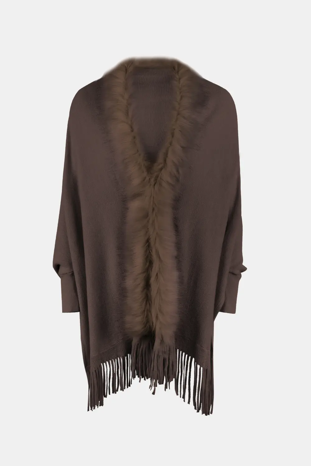 Fringe Open Front Long Sleeve Poncho, image 17