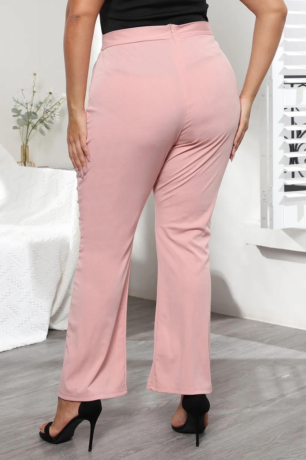 Plus Size Seamed Detail Plain Pants, image 2
