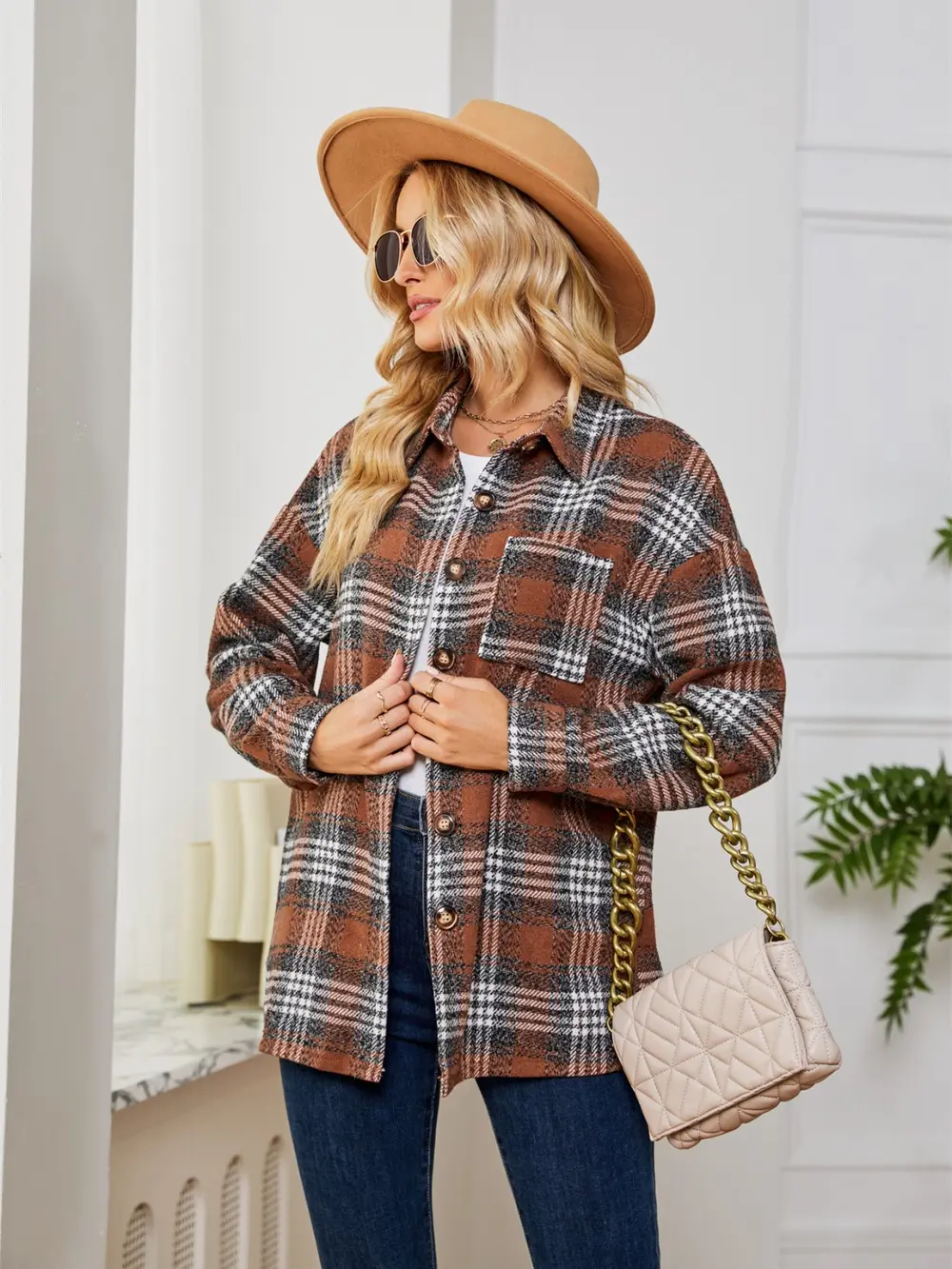 Plaid Collared Shirt Jacket, image 8