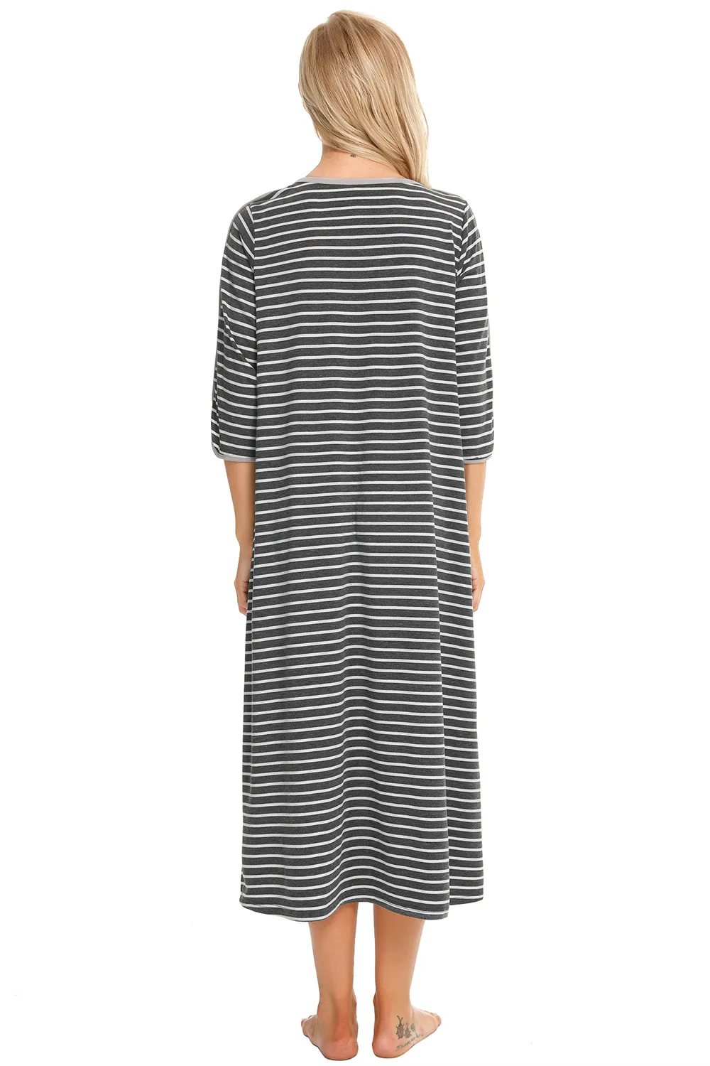 Round Neck Three-Quarter Sleeve Midi Night Dress, image 10
