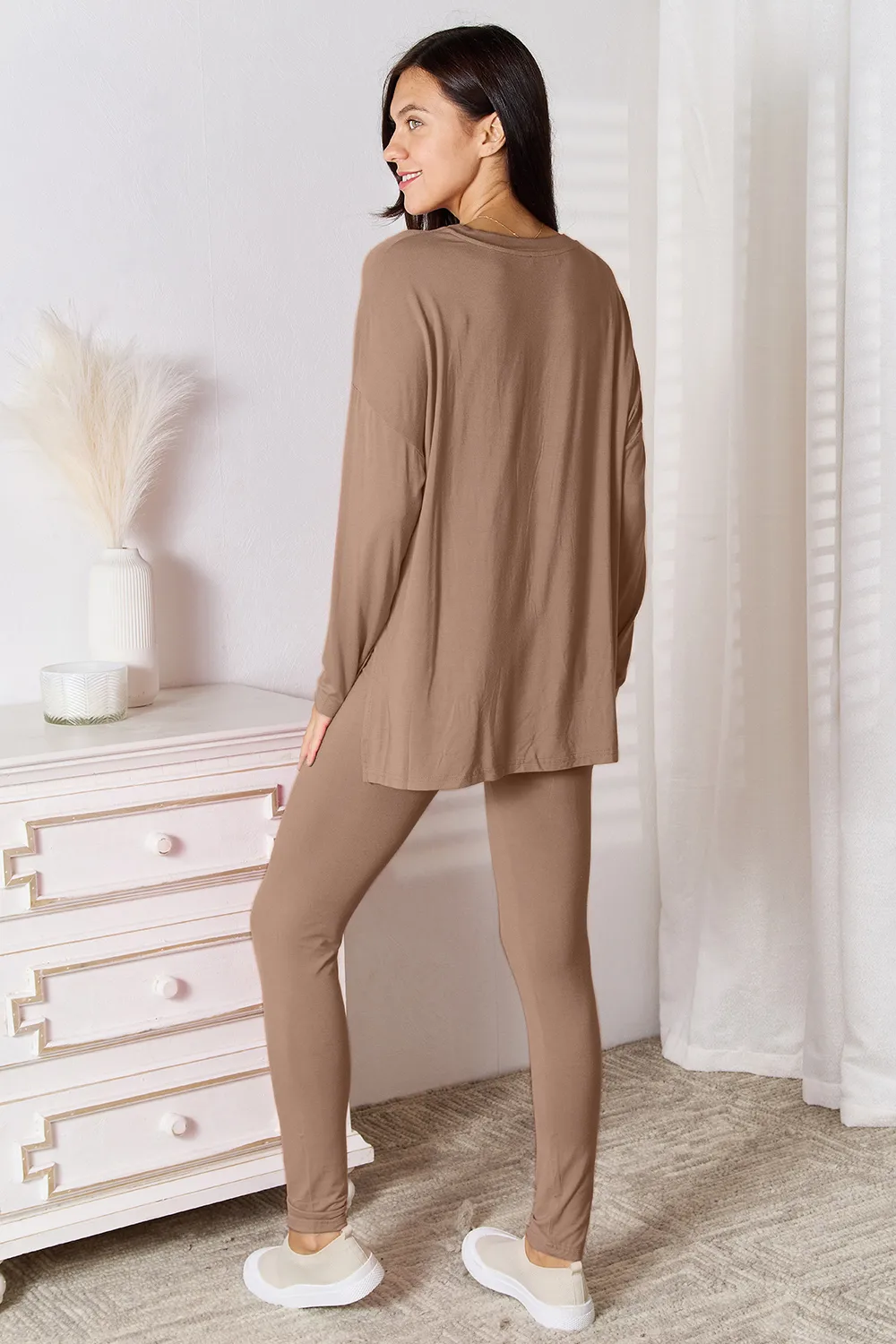 Full Size V-Neck Soft Rayon Long Sleeve Top and Pants Lounge Set, image 14