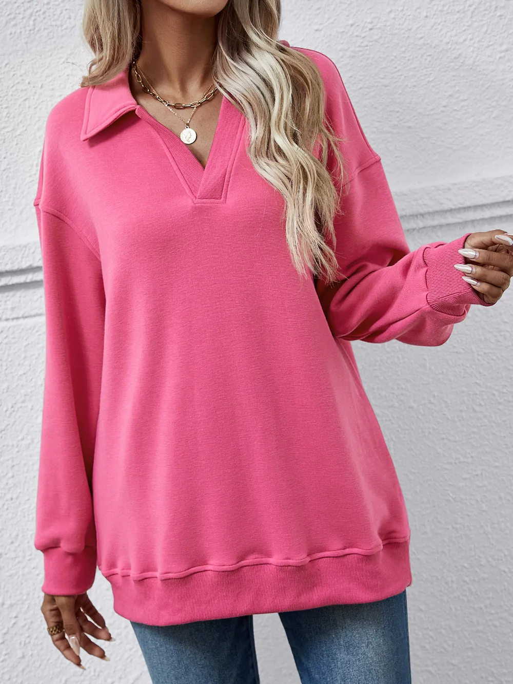 Collared Neck Dropped Shoulder Sweatshirt, image 19