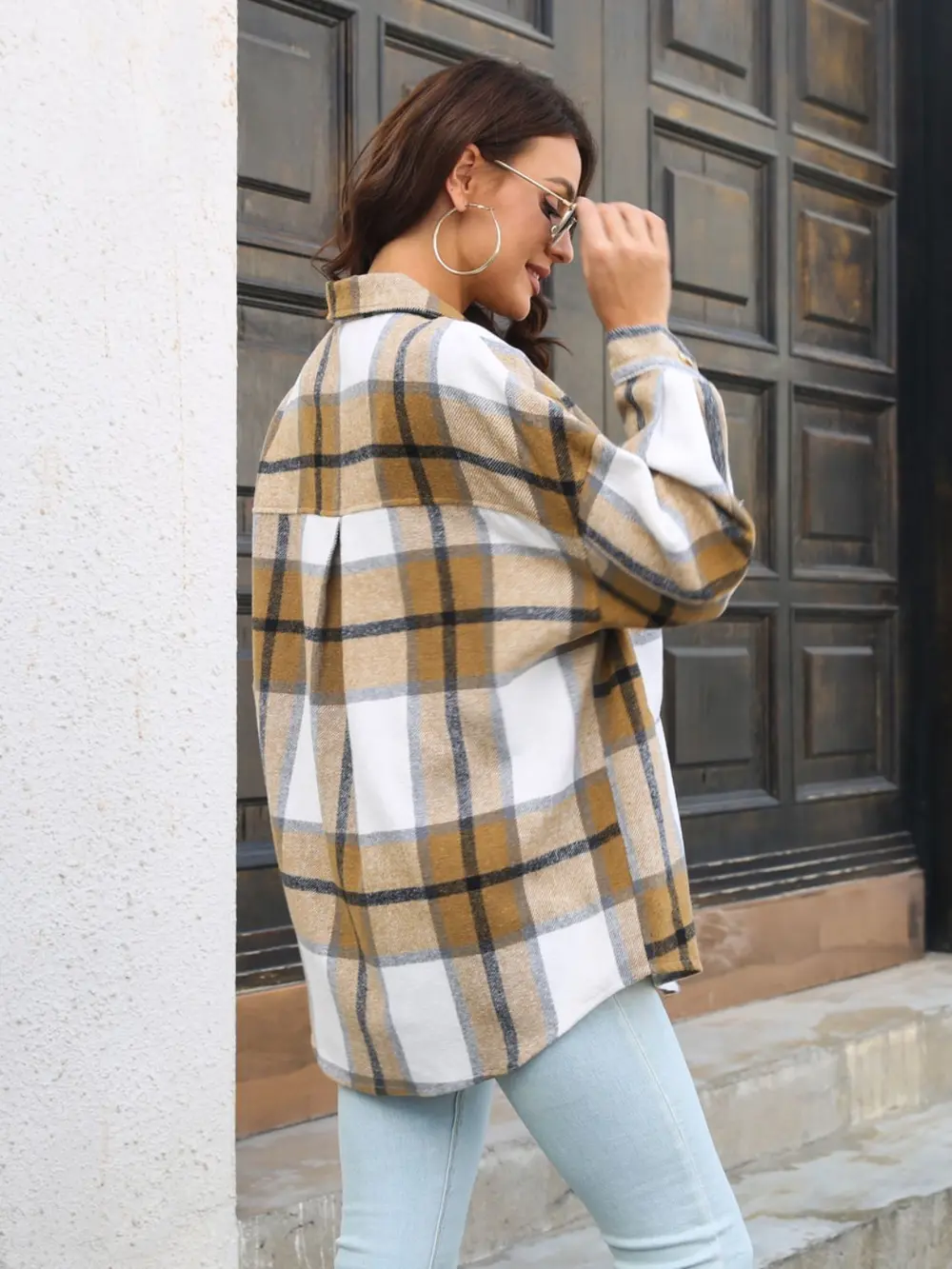 Plaid Button Up Collared Neck Long Sleeve Shirt, image 7