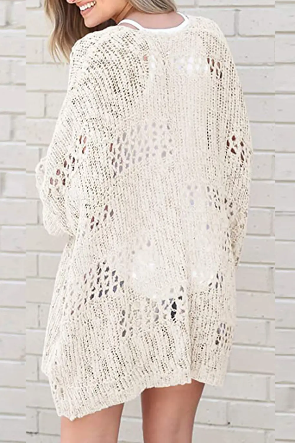 Openwork Open Front Long Sleeve Cardigan, image 11