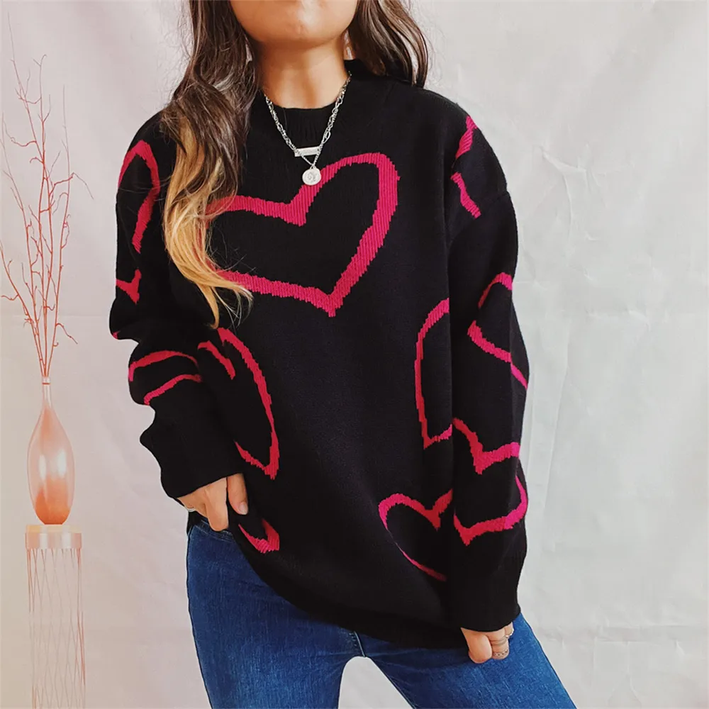 Heart Pattern Long Sleeve Sweater, image 2