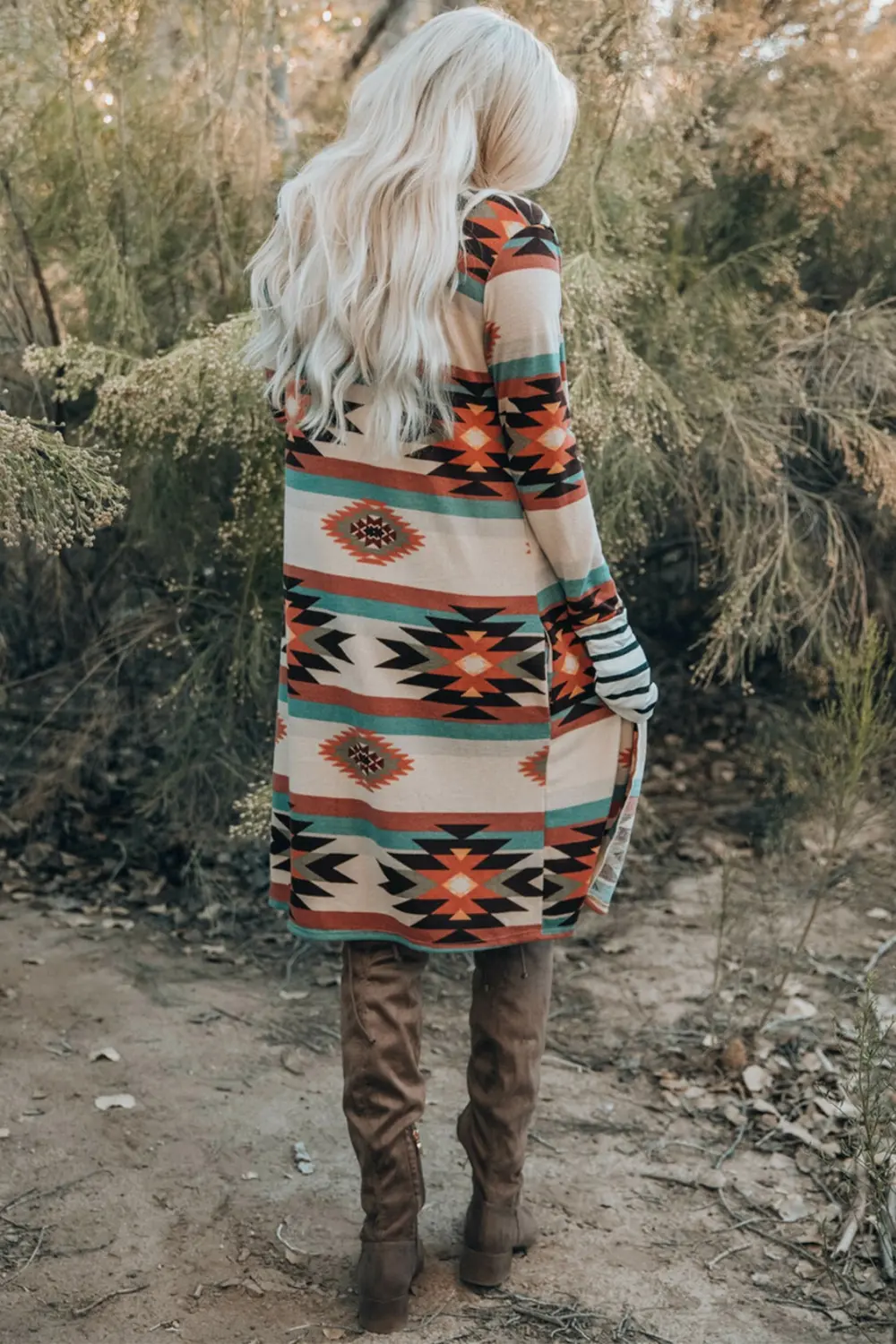 Multicolor Geometric Color Block Open Front Long Cardigan, image 5