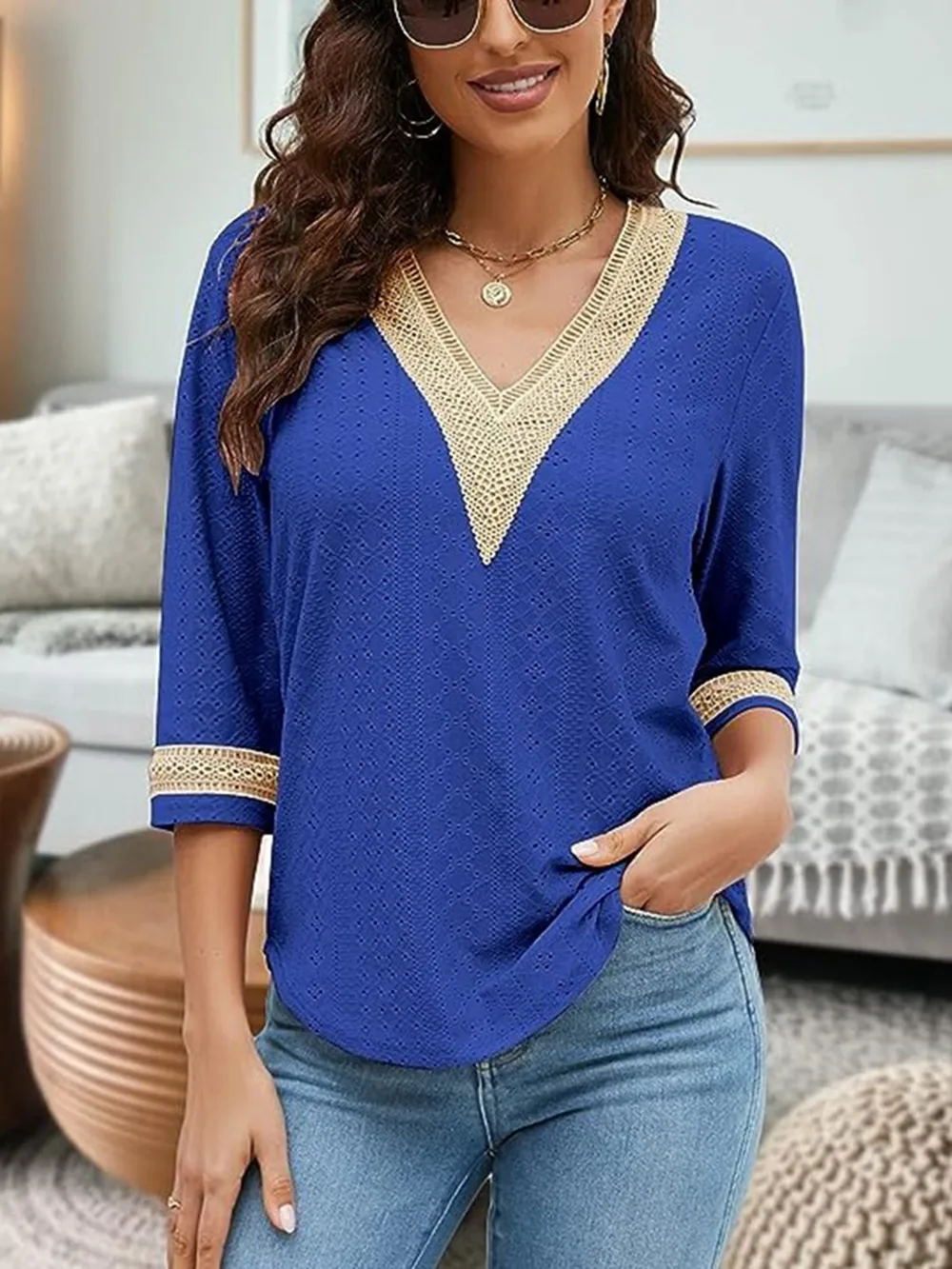 V-Neck Eyelet Blouse, image 11