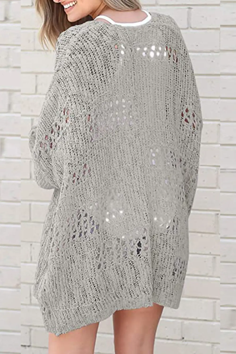 Openwork Open Front Long Sleeve Cardigan, image 12