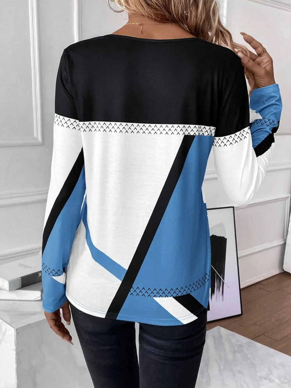 Contrast Round Neck Long Sleeve T-Shirt, image 5