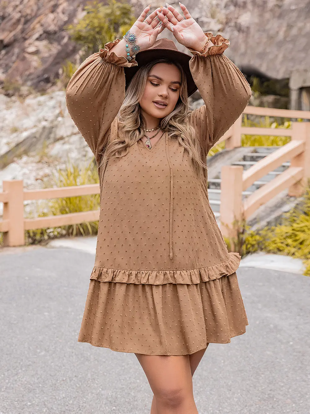 Plus Size Dot Flounce Sleeve Mini Dress, image 6