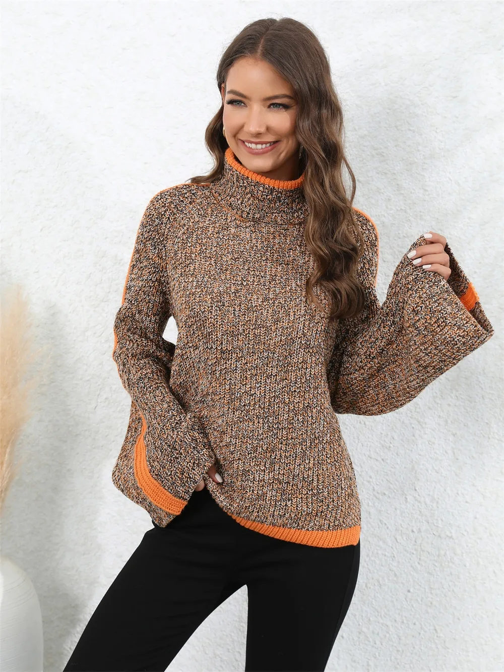 Heathered Turtleneck Long Sleeve Sweater, image 5
