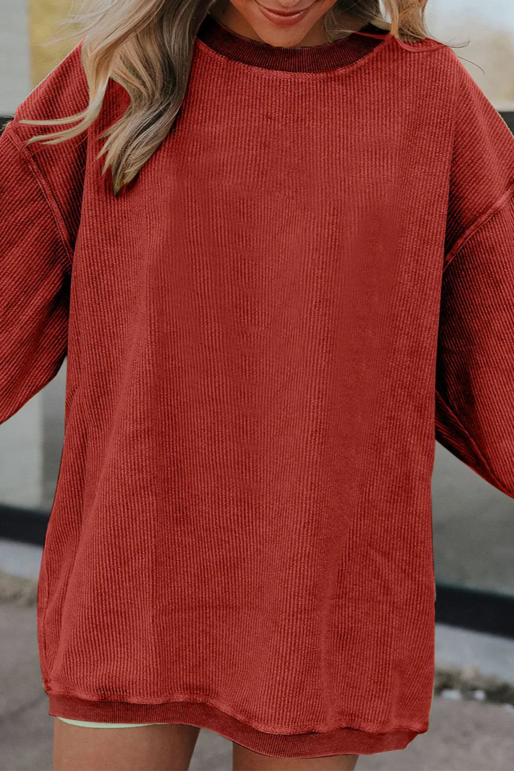 Ribbed Round Neck Drop Shoulder Sweatshirt, image 17