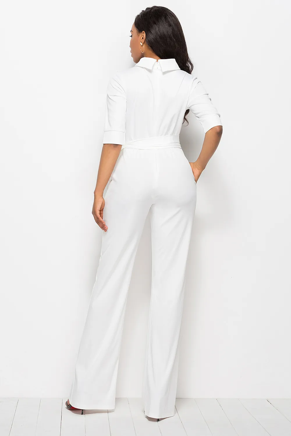 Mock Neck Tie-Waist Half Sleeve Jumpsuit, image 20