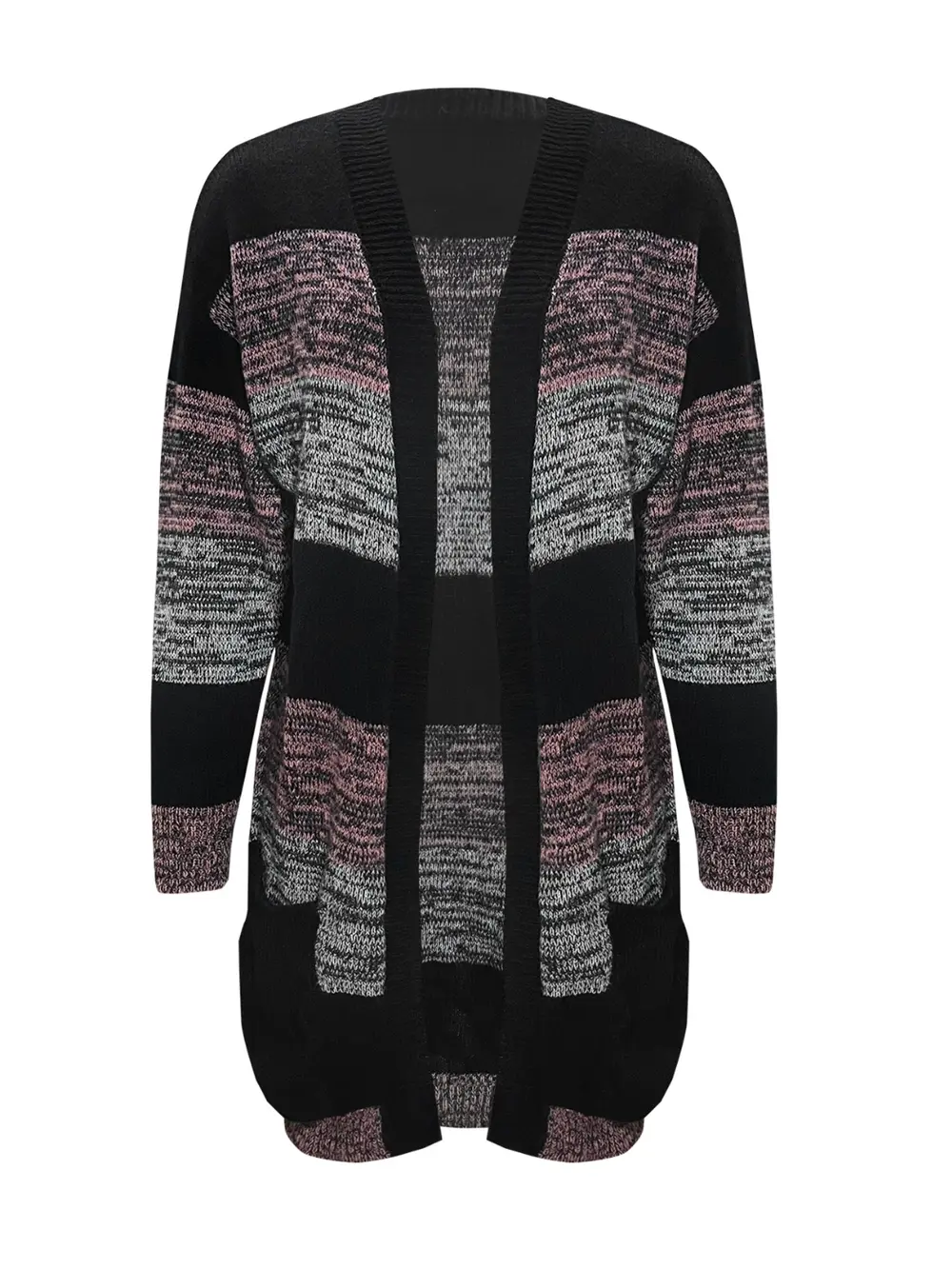 Striped Open Front Long Sleeve Cardigan with Pockets, image 2