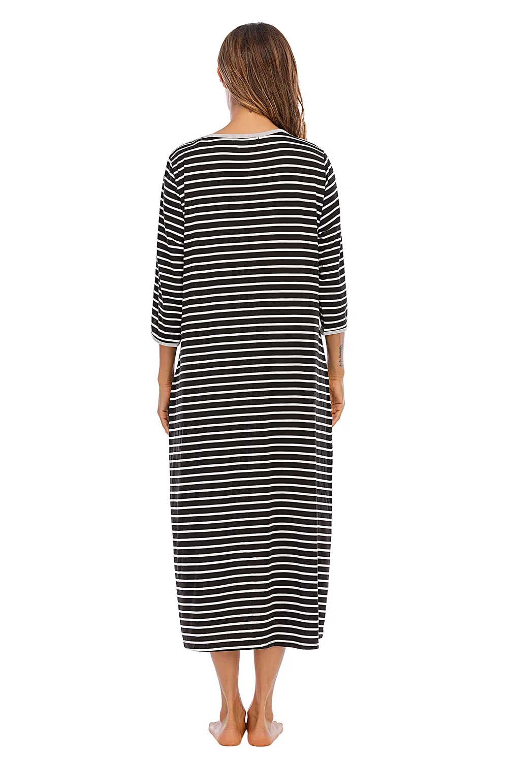 Round Neck Three-Quarter Sleeve Midi Night Dress, image 18