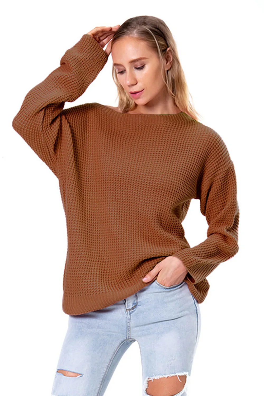 Boat Neck Drop Shoulder Long Sleeve Sweater, image 14
