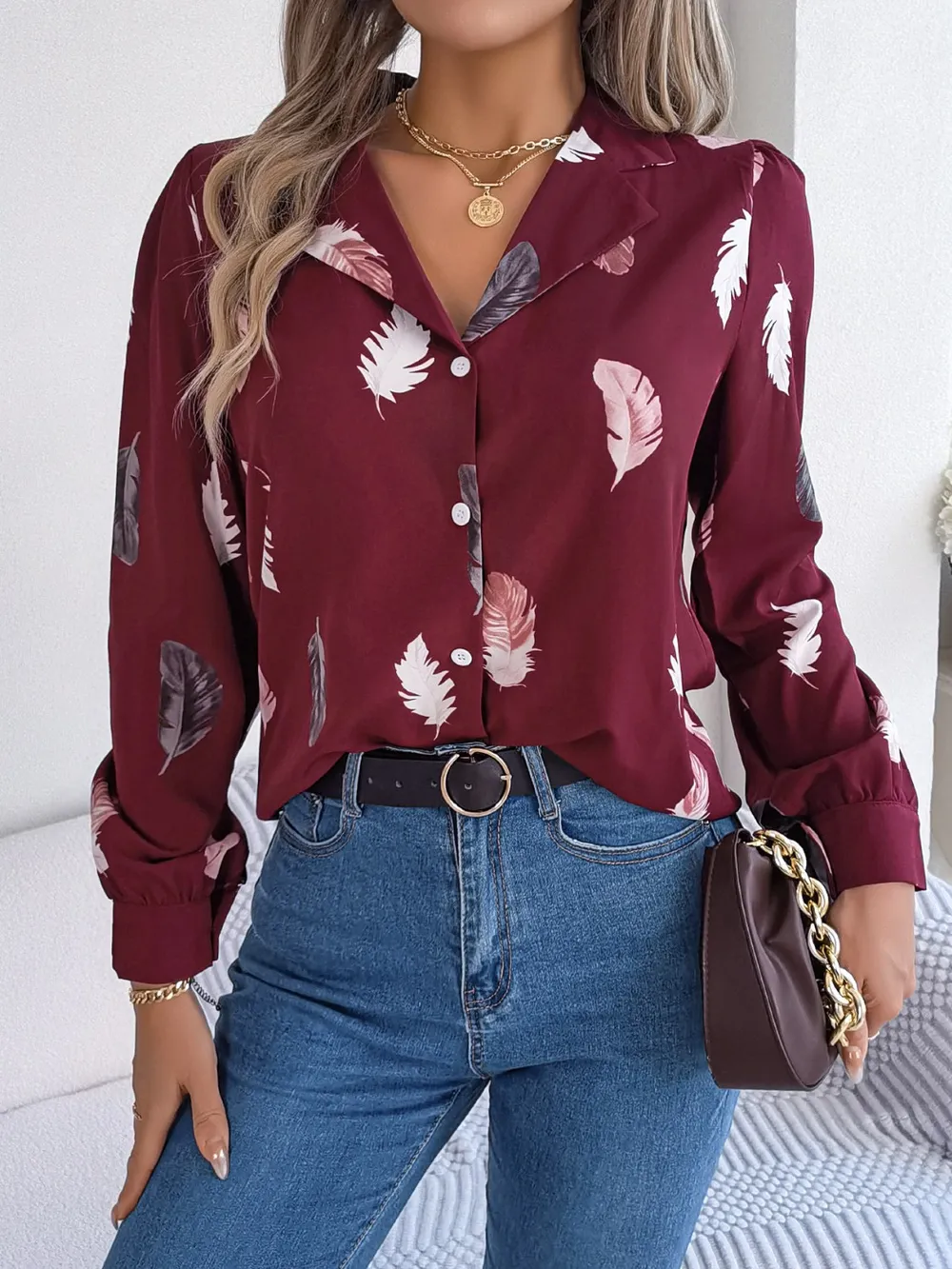 Button Up Printed Collared Neck Shirt, image 5