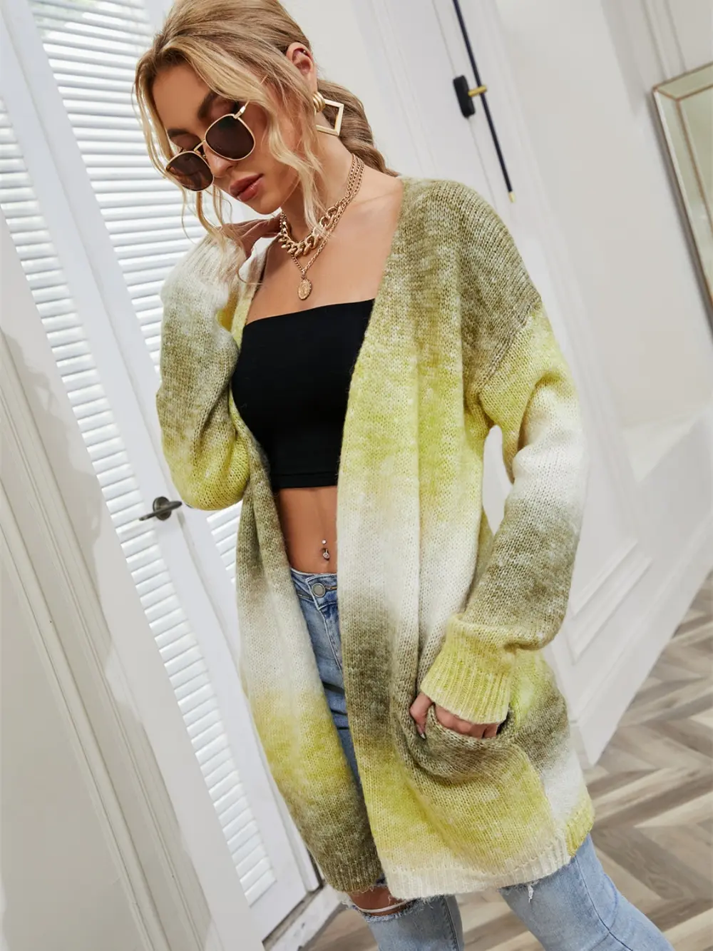 Full Size Gradient Open Front Cardigan, image 7