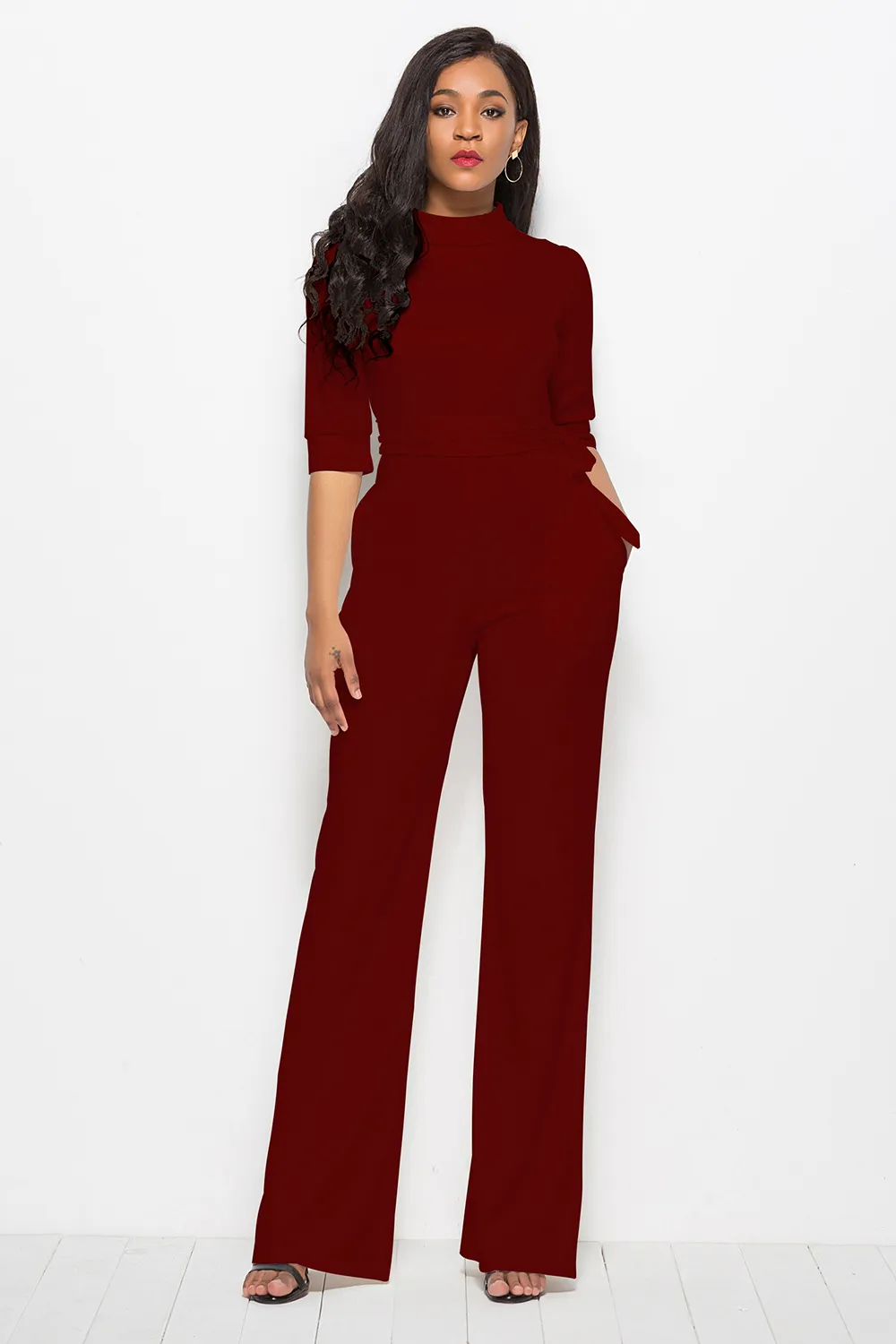 Mock Neck Tie-Waist Half Sleeve Jumpsuit, image 21