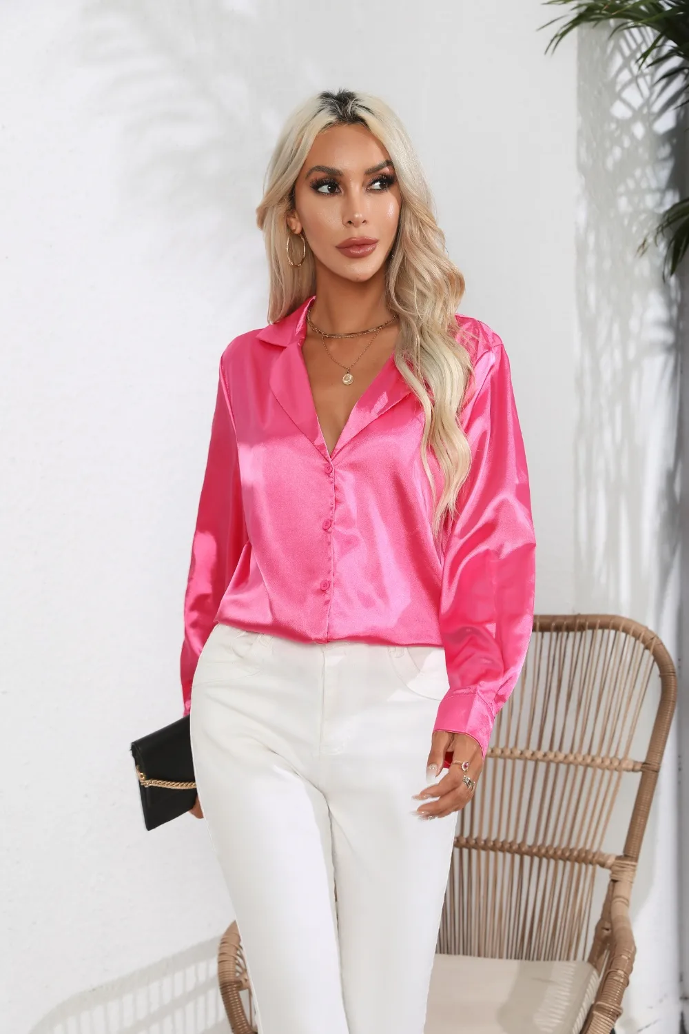 Lapel Collar Button Up Long Sleeve Shirt, image 2