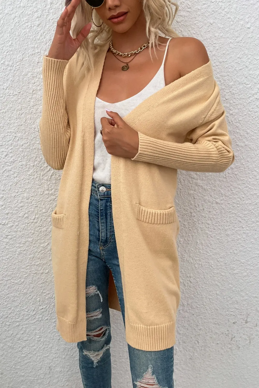 Open Front Long Sleeve Cardigan with Pockets, image 3