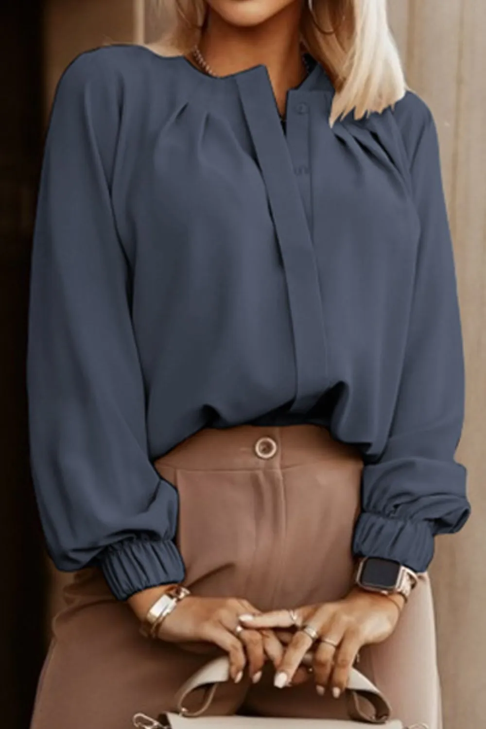 Button Up Round Neck Long Sleeve Shirt, image 24