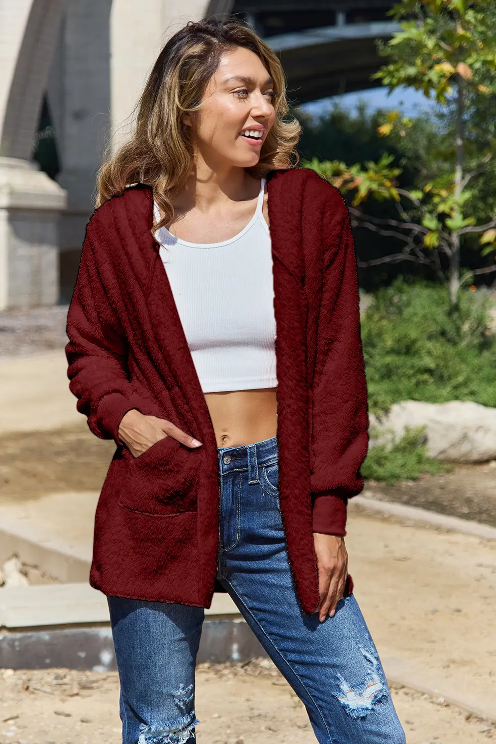 Full Size Teddy Hooded Jacket with Pockets, image 21