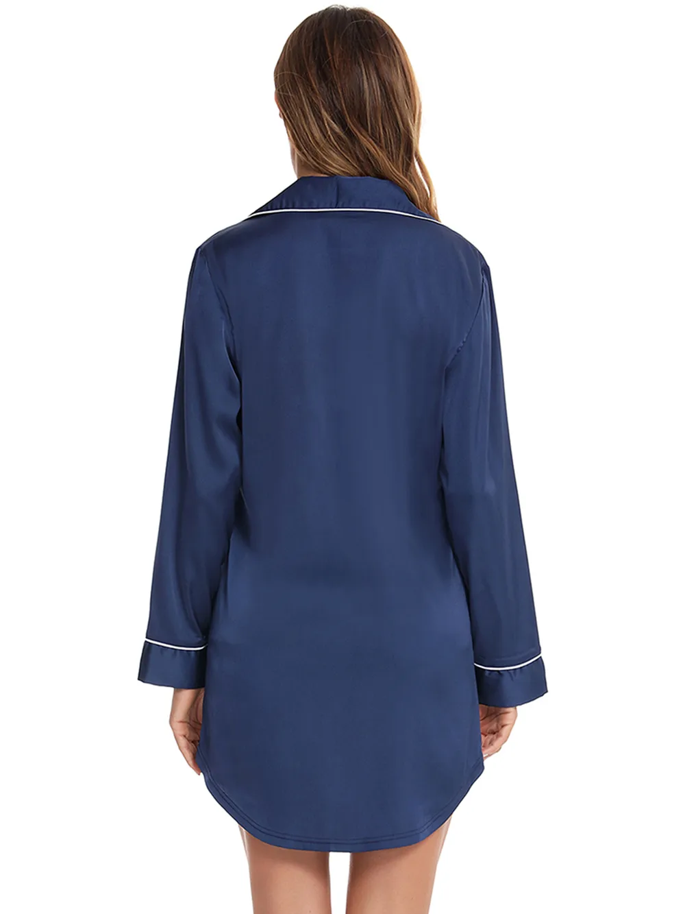 Button Up Lapel Collar Night Dress with Pocket, image 6
