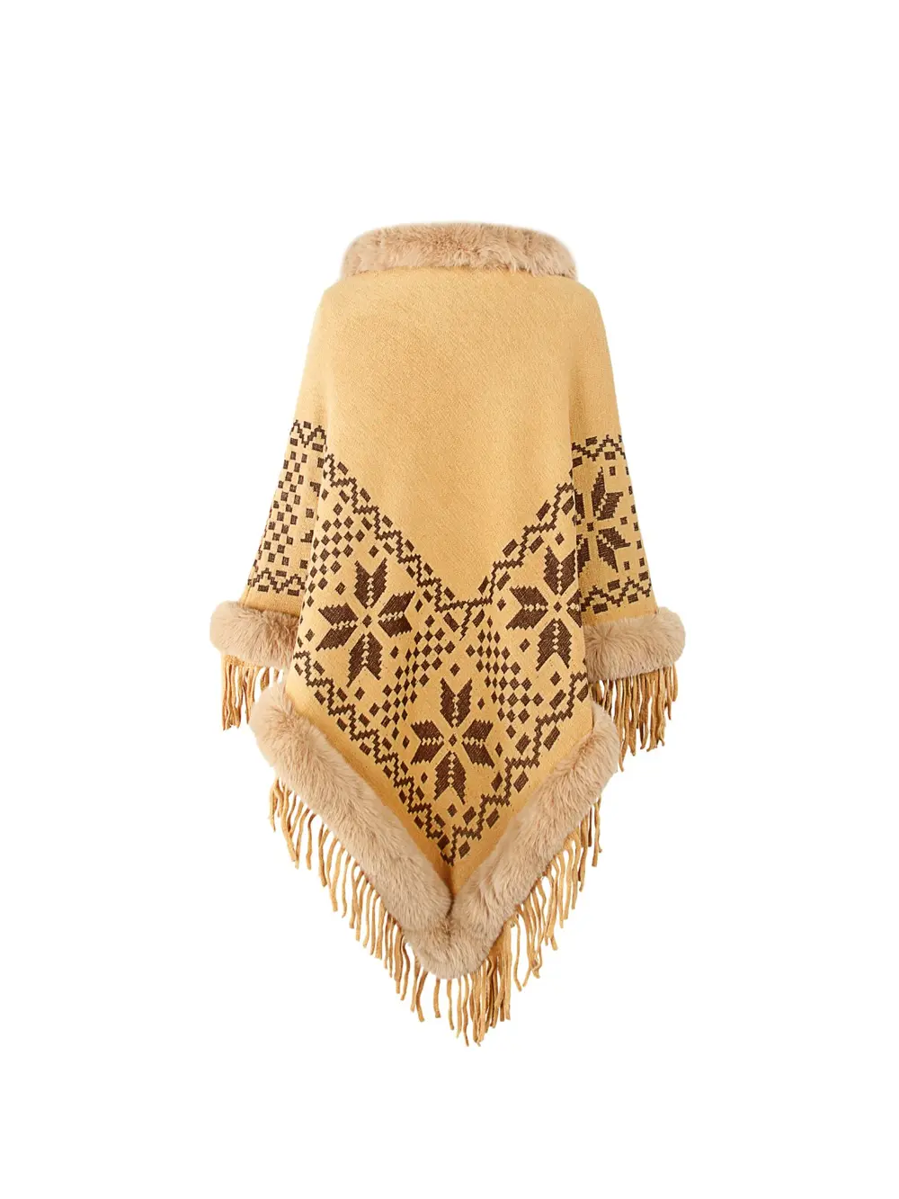 Fringe Geometric Cape Sleeve Poncho, image 16