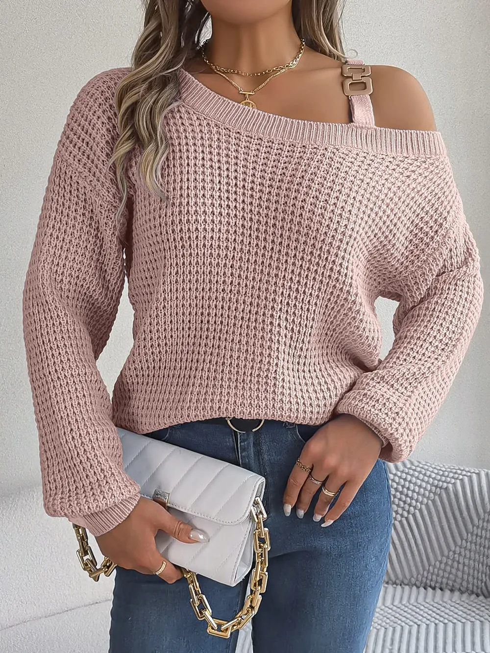 Asymmetrical Neck Long Sleeve Sweater, image 8