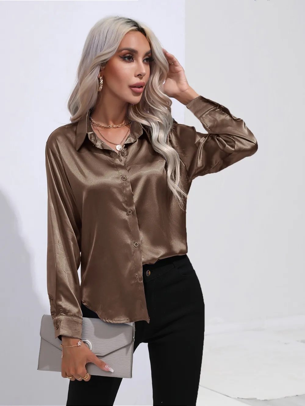Collared Neck Buttoned Long Sleeve Shirt, image 17