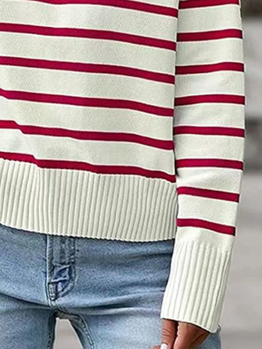 Striped Collared Neck Knit Top, image 4