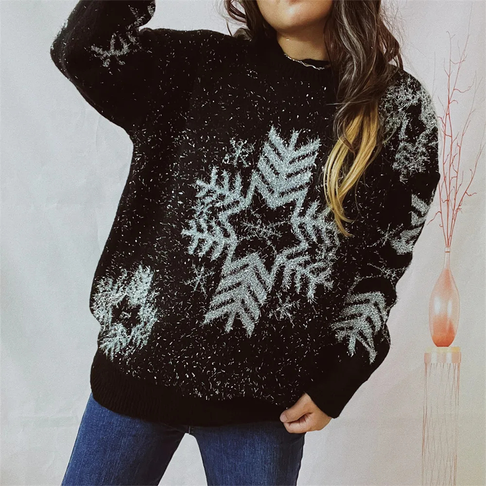 Snowflake Pattern Long Sleeve Sweater, image 10