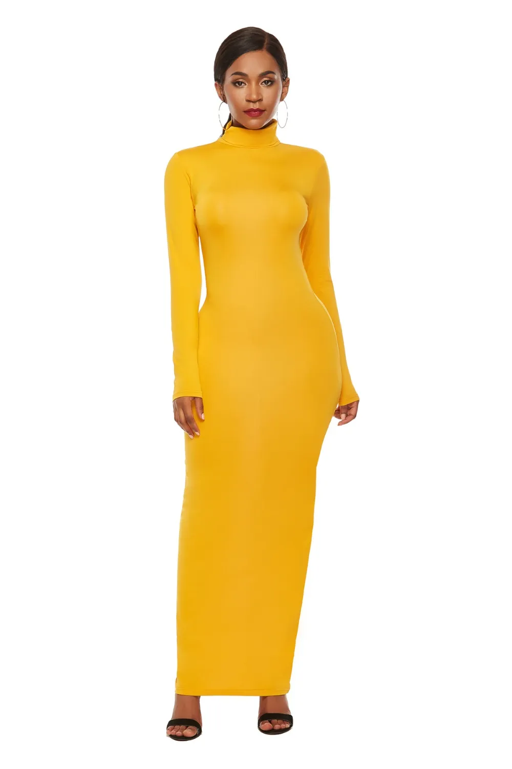 Mock Neck Long Sleeve Maxi Slim Dress, image 21