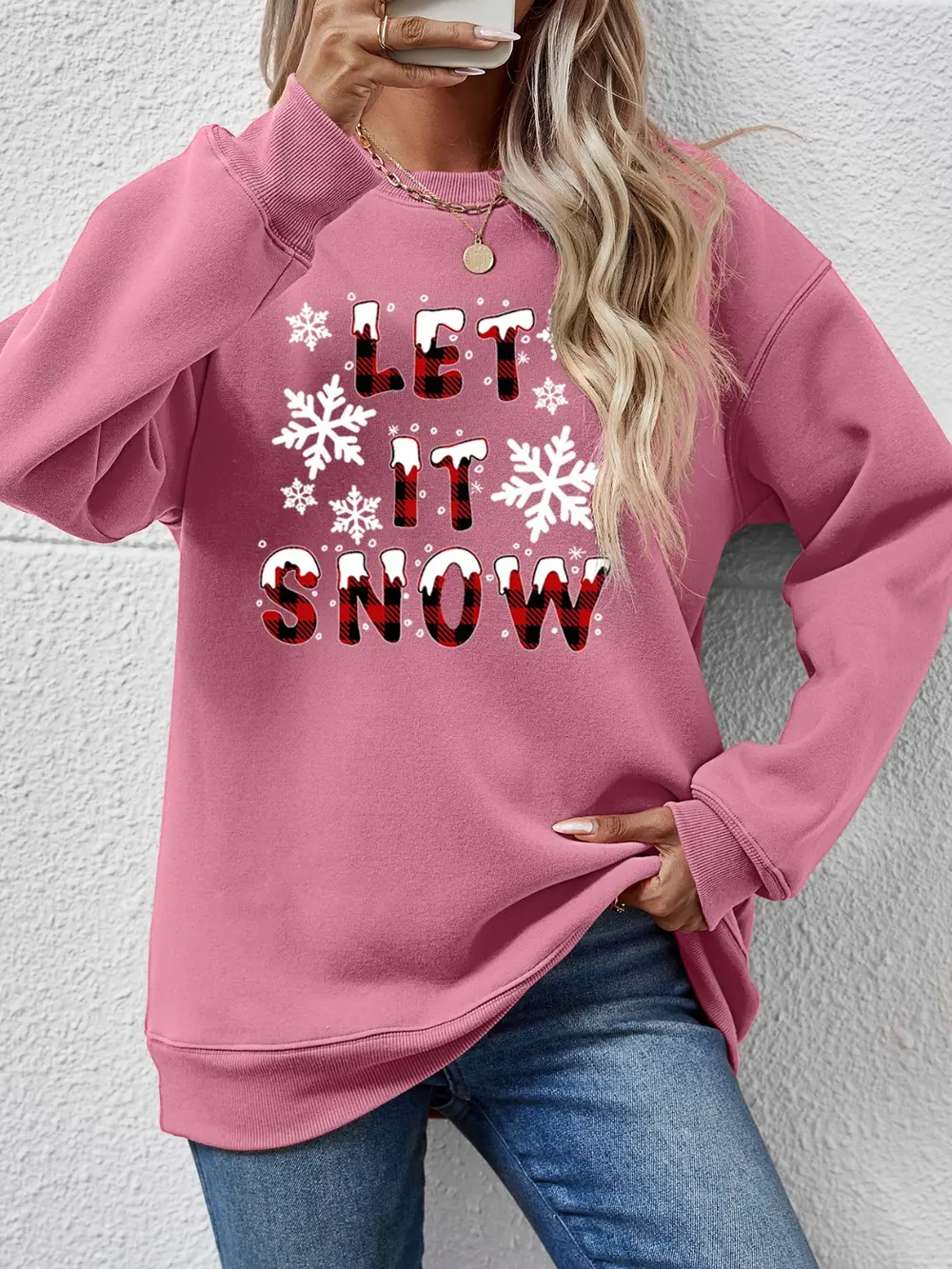 LET IT SNOW Round Neck Long Sleeve Sweatshirt, image 16